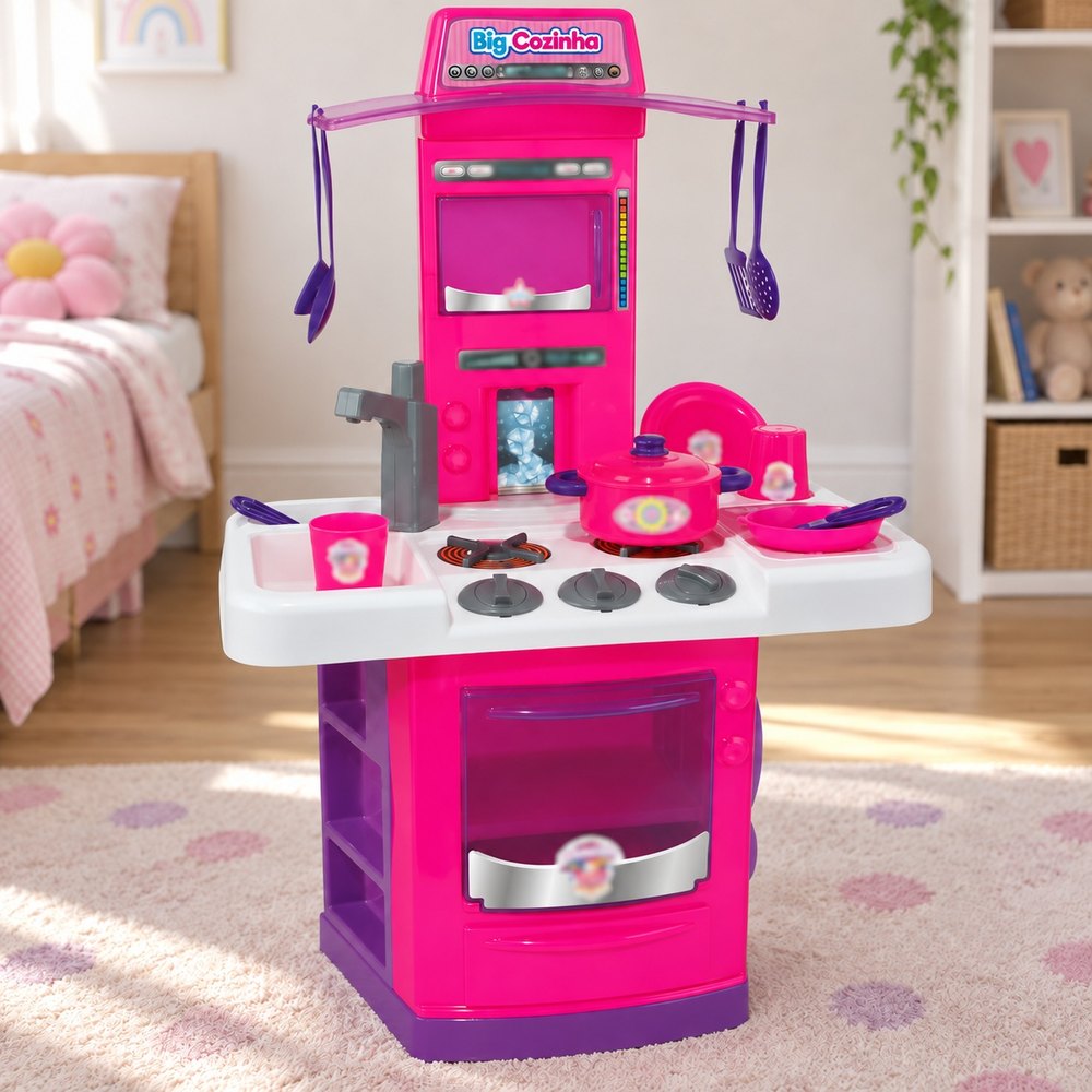 Nova Big Cozinha Infantil Completa Rosa